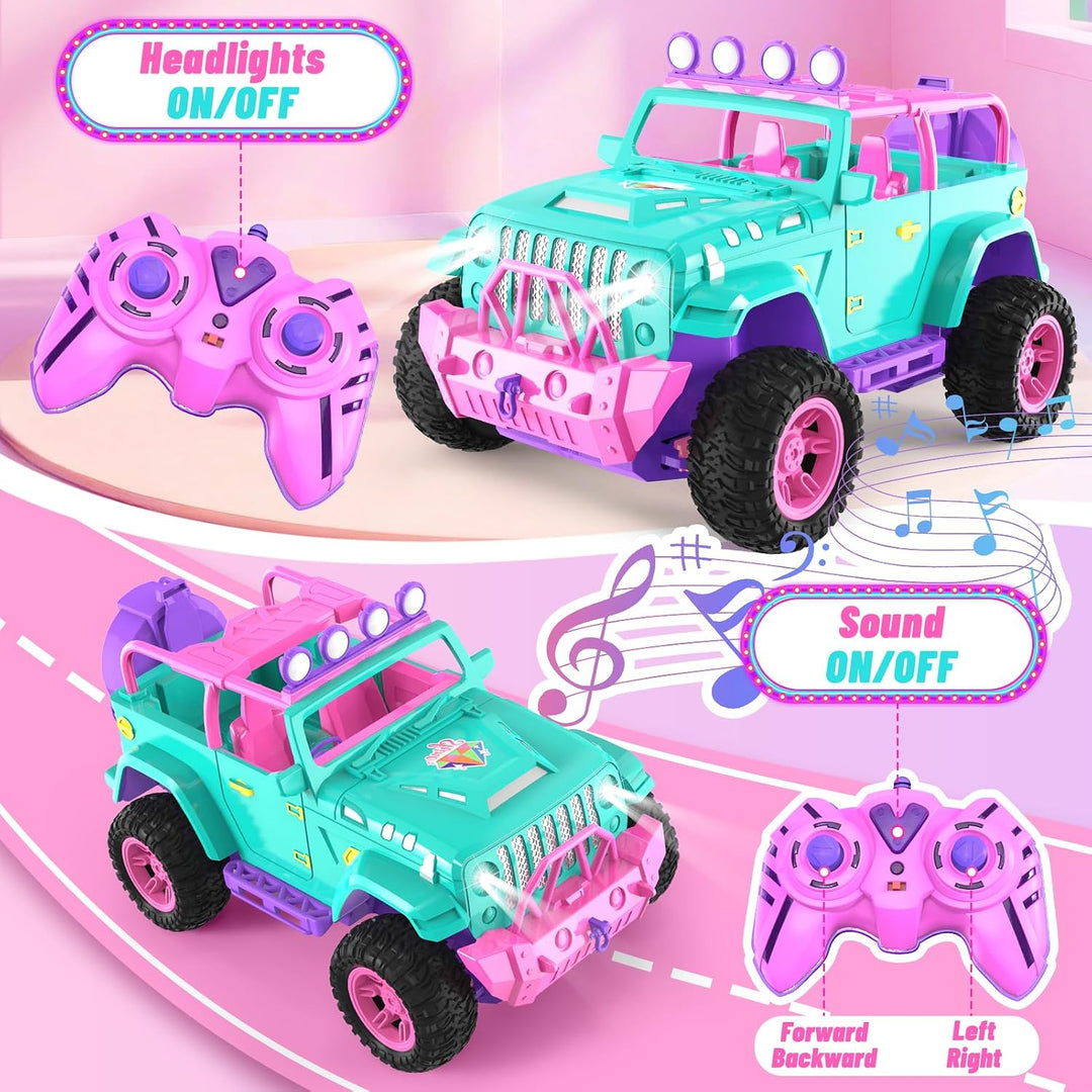 HappyGoLucky RC auto s panenkou a samolepkami – dálkově ovládané SUV pro děti