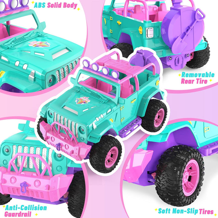 HappyGoLucky RC auto s panenkou a samolepkami – dálkově ovládané SUV pro děti