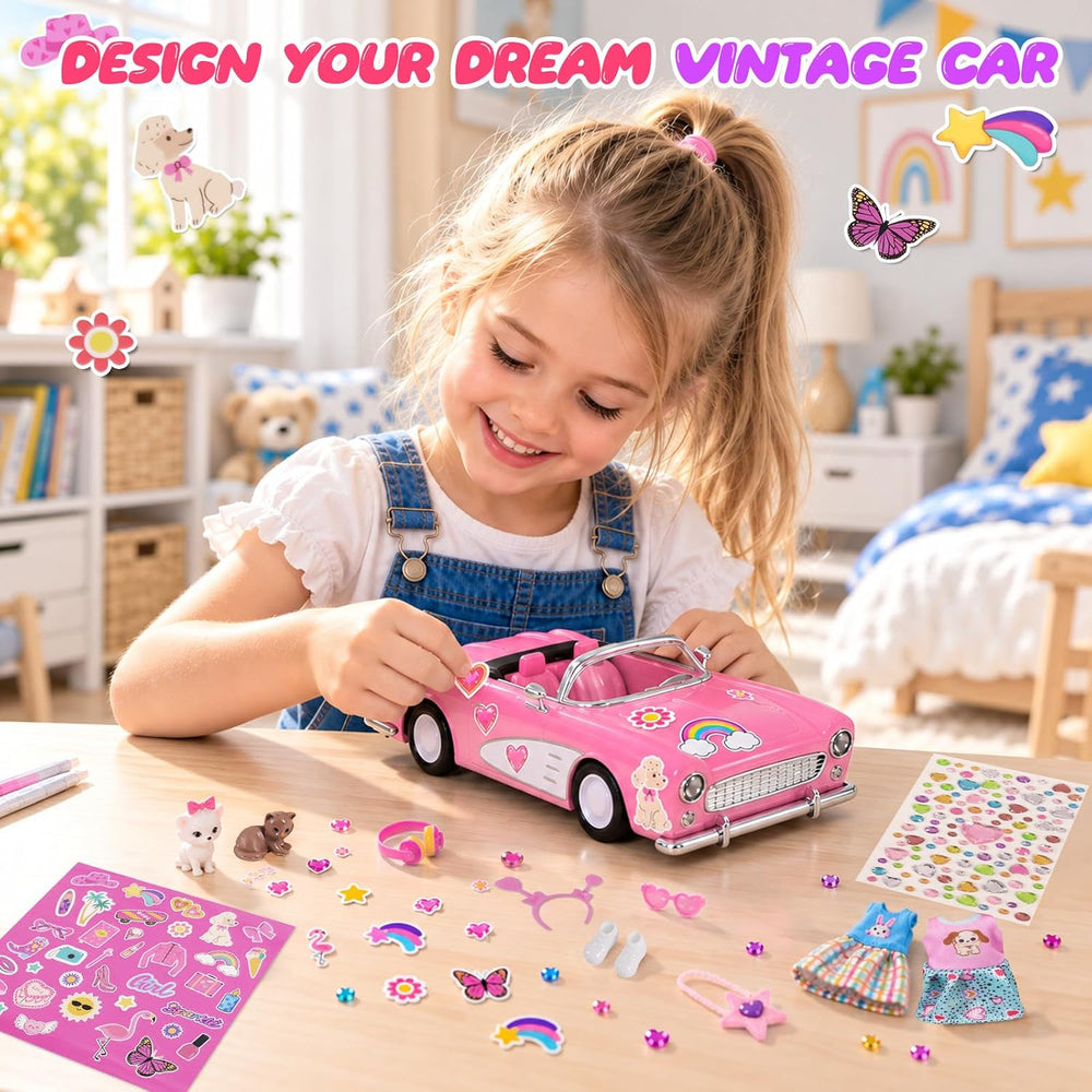 HappyGoLucky RC kabriolet s panenkou WJ121728 – růžové auto, módní doplňky a samolepky