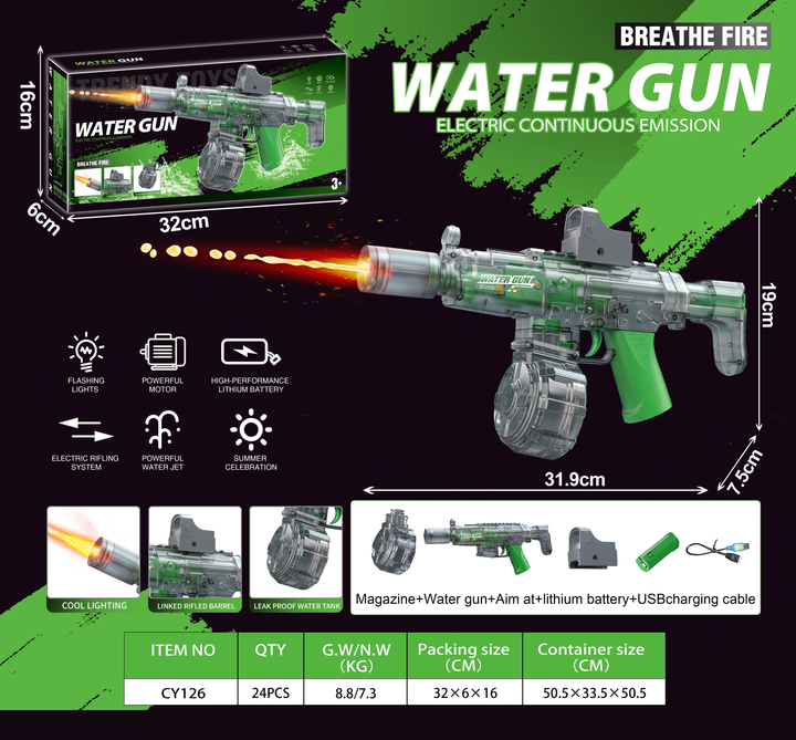 BATTLE Elektrická vodní pistole AK47 – světelné efekty, dostřel 8–10 m, 270 ml zásobník