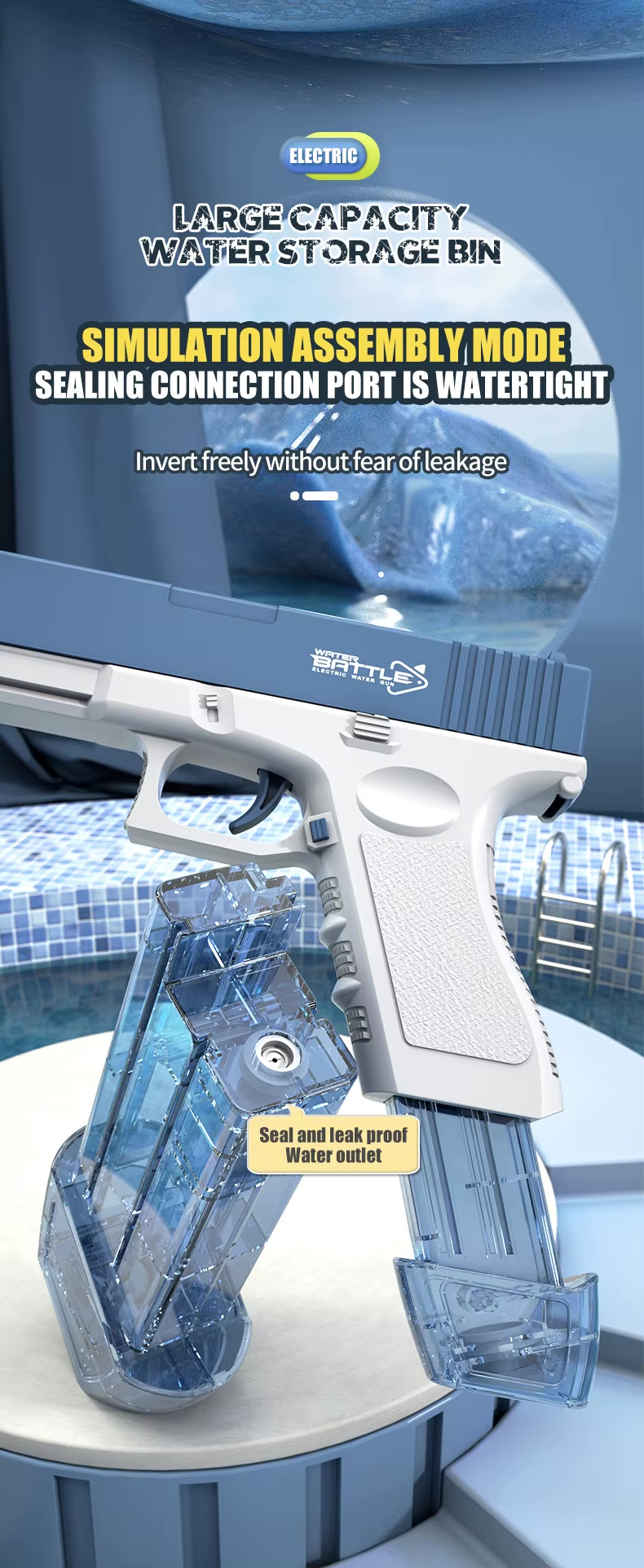 GLOCK Elektrická vodní pistole pro děti | Dlouhý dostřel, 2 zásobníky, automatické střílení