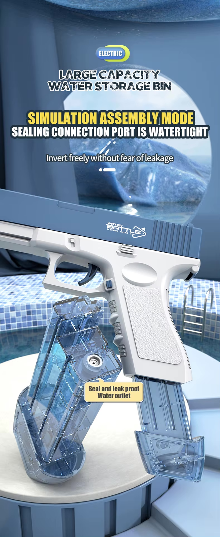 GLOCK Elektrická vodní pistole pro děti | Dlouhý dostřel, 2 zásobníky, automatické střílení
