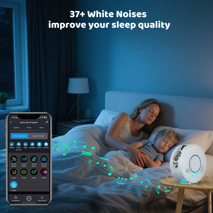 Projektor galaxie a noční oblohy – 6 kazet se snímky, Bluetooth reproduktor, ovládání pomocí aplikace