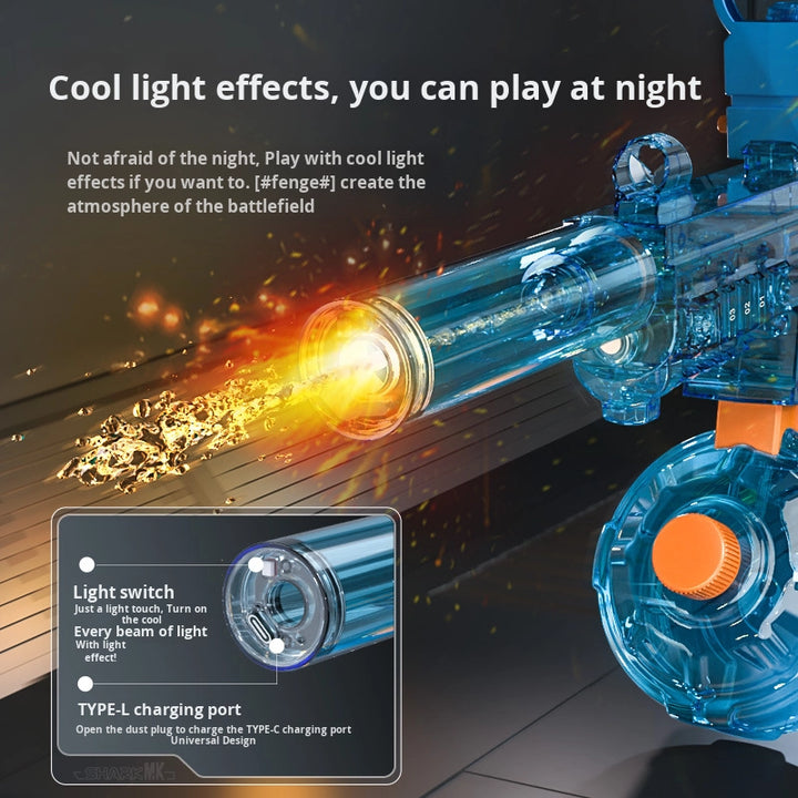 BATTLE Elektrická vodní pistole UMP45 – světelné efekty, dostřel 8–10 m, 350 ml zásobník, 500 mAh baterie