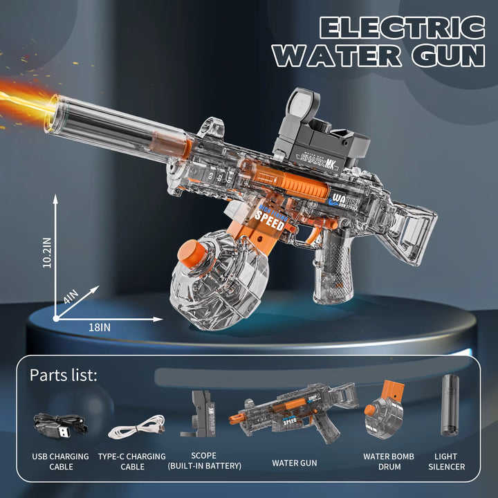 BATTLE Elektrická vodní pistole UMP45 – světelné efekty, dostřel 8–10 m, 350 ml zásobník, 500 mAh baterie