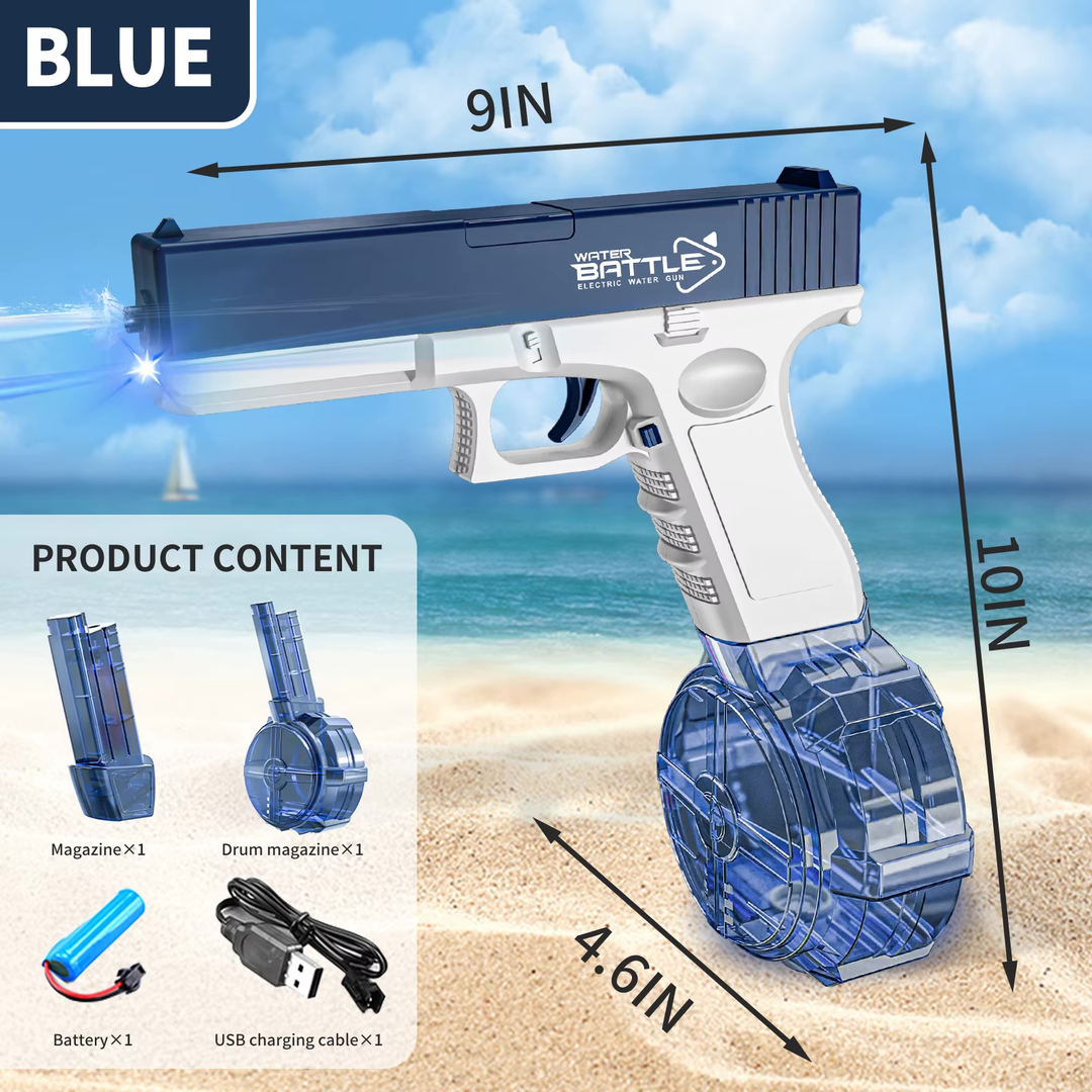 GLOCK Elektrická vodní pistole pro děti | Dlouhý dostřel, 2 zásobníky, automatické střílení