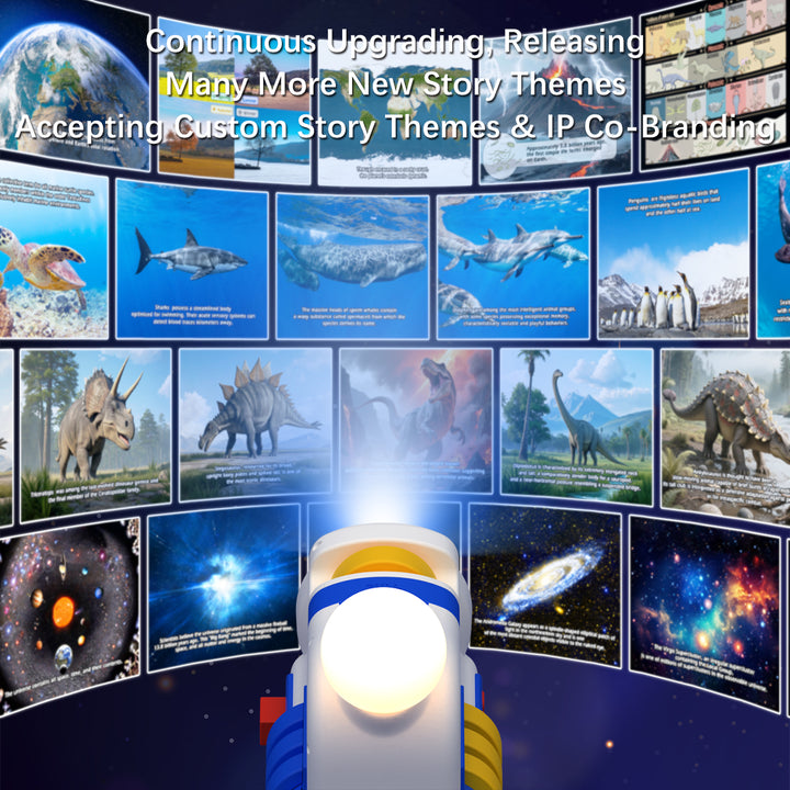 Dětský projektor pohádek a příběhů - 4 tematické sady projekcí, zvuky a noční světlo