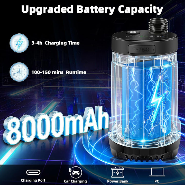 Uplayteck Přenosná kempingová sprcha s baterií 8000 mAh – vysoký tlak vody, LED displej a IPX8