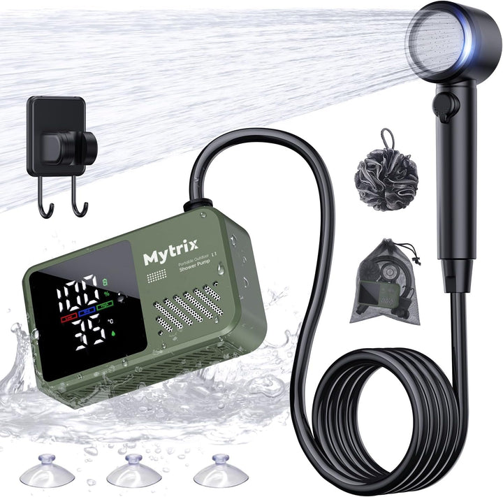 Mytrix Přenosná kempingová sprcha – vysoký tlak vody 10 l/min, 7800 mAh a 4 režimy proudu
