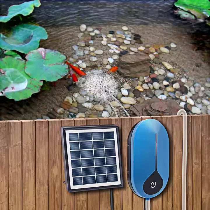 Solární provzdušňovač jezírka AP008 – 3600 mAh baterie, 3 režimy provozu, 1,5 W panel