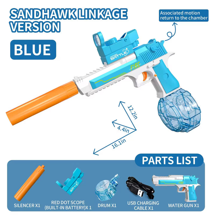 Elektrická vodní pistole DESERT EAGLE – světelné efekty, dostřel 8–10 m, 425 ml zásobník