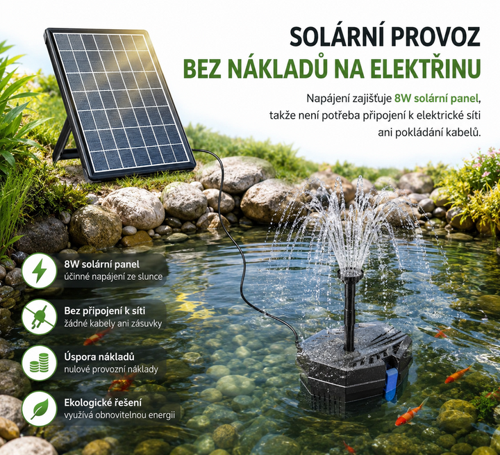 Solární jezírkový filtr s čerpadlem FA101 - 3600 mAh baterie, 10 trysek, 8 W panel