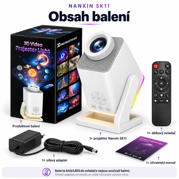 Nanxin dynamický 3D projektor galaxie SK11 – 60 scén, RGB světlo a Bluetooth reproduktor