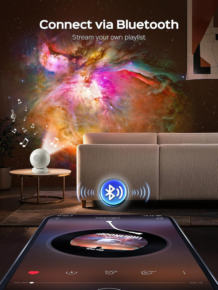 One Fire projektor hvězdné oblohy  WH-E32 – 16 projekčních disků, 29 zvuků a Bluetooth