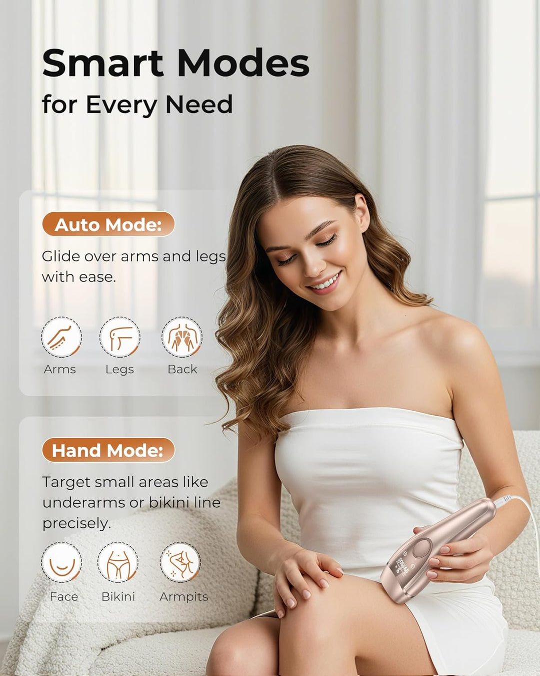 Oupseen IPL epilátor s ledovým chlazením – 21 J, 9 úrovní energie, 999 900 záblesků, zlatá 6