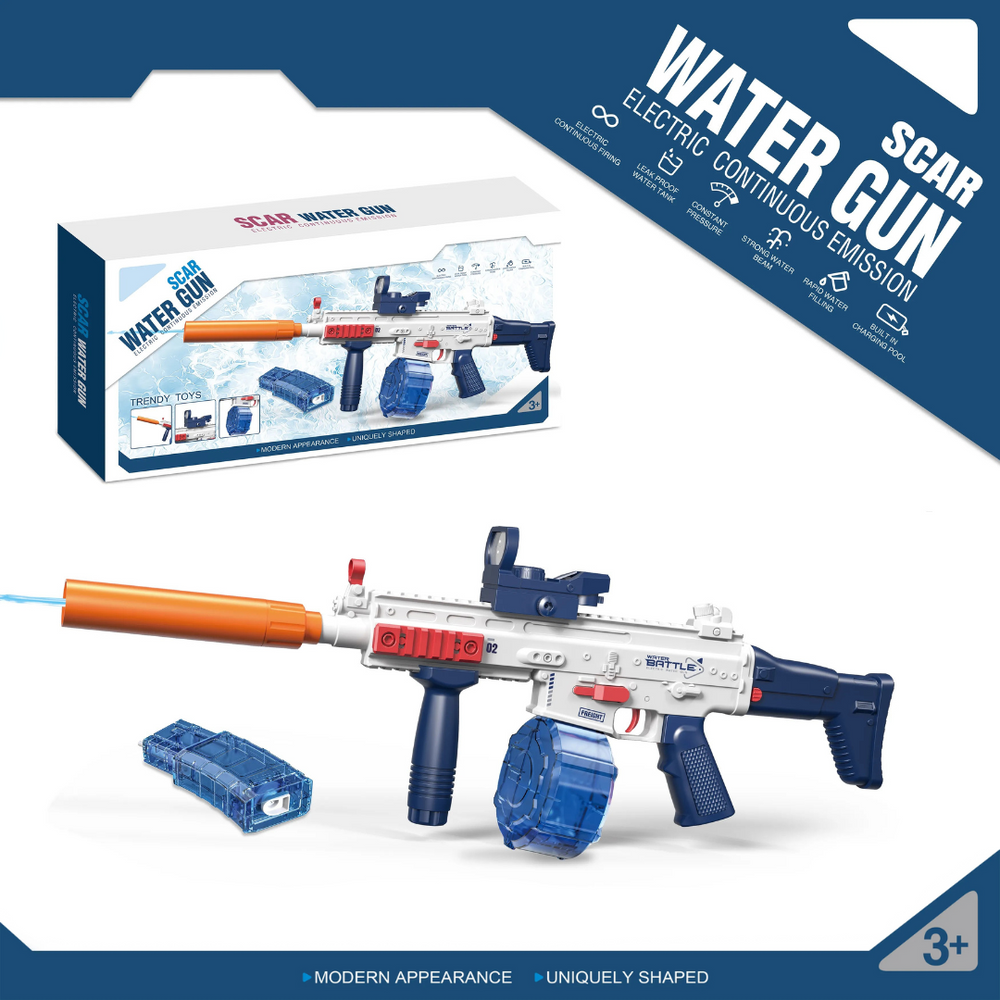 SCAR Elektrická vodní pistole | Dostřel až 10 M, 2 zásobníky, automatické střílení
