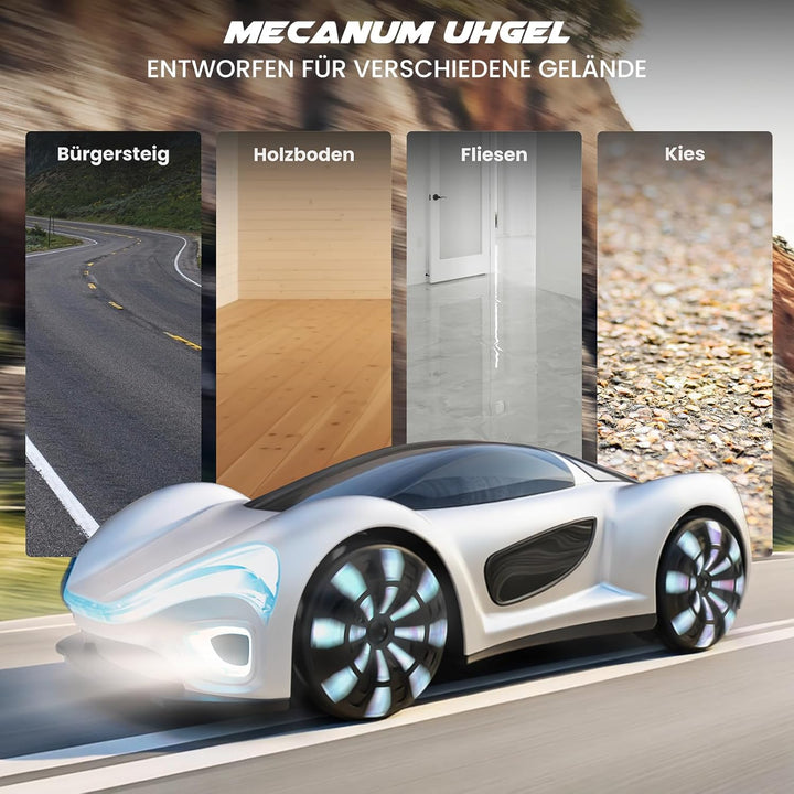 SIMREX RC auto na dálkové ovládání – 360° driftovací kaskadér s LED koly, bílá