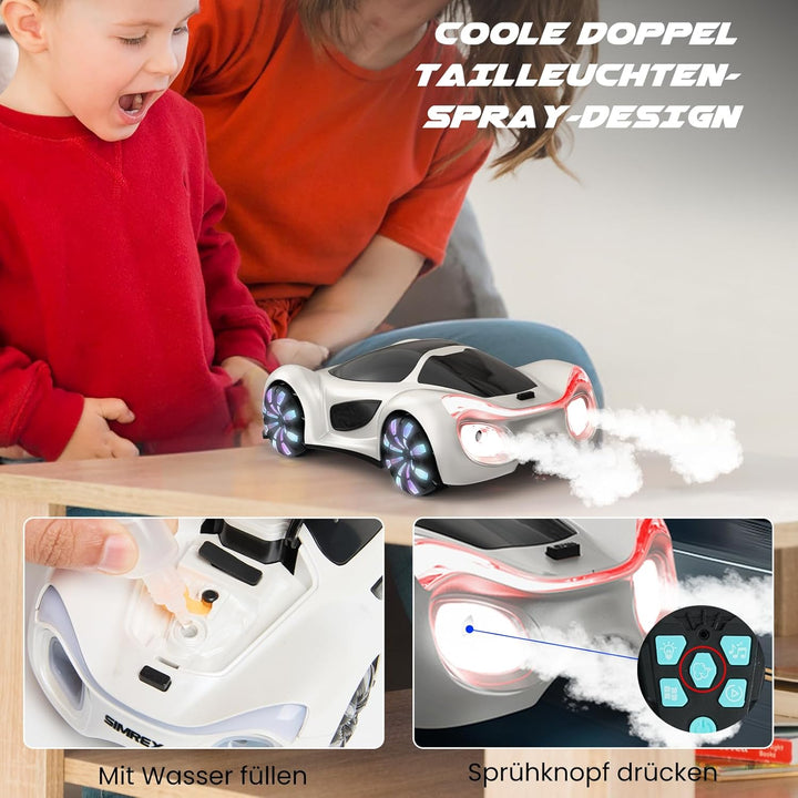 SIMREX RC auto na dálkové ovládání – 360° driftovací kaskadér s LED koly, bílá