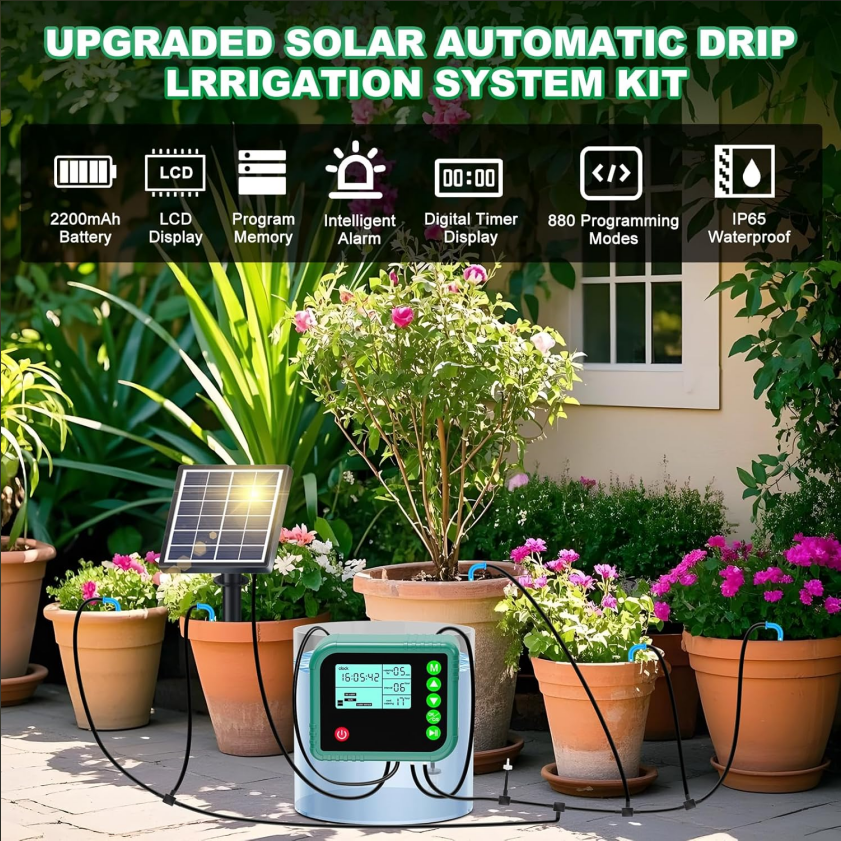 Solární zavlažovací systém IC018 – automatická kapková závlaha s LCD až pro 15 rostlin