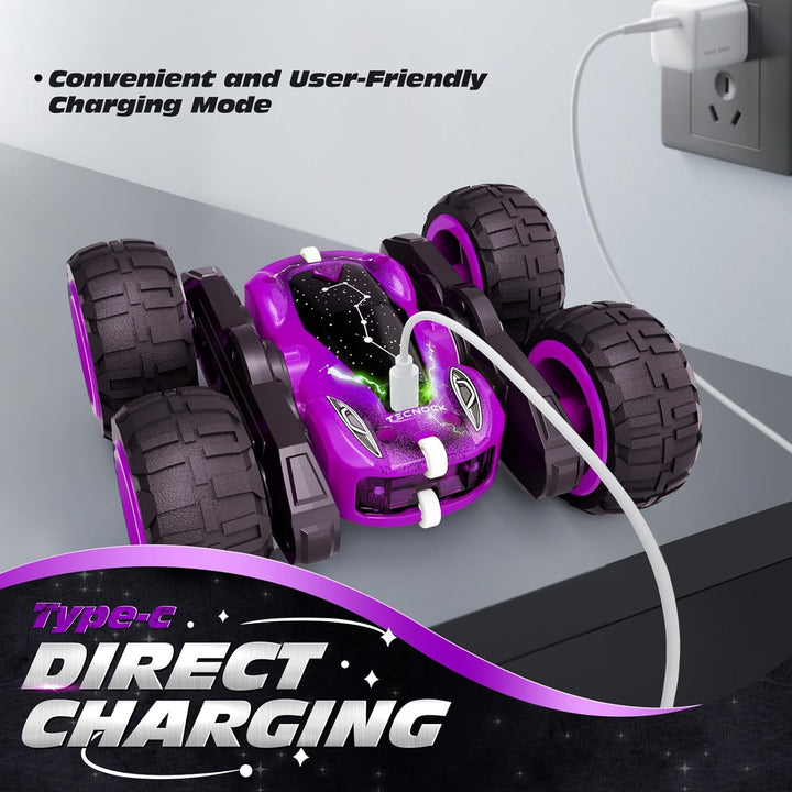 Tecnock RC Kaskadérské auto s 360° otočkami a LED světly, fialová