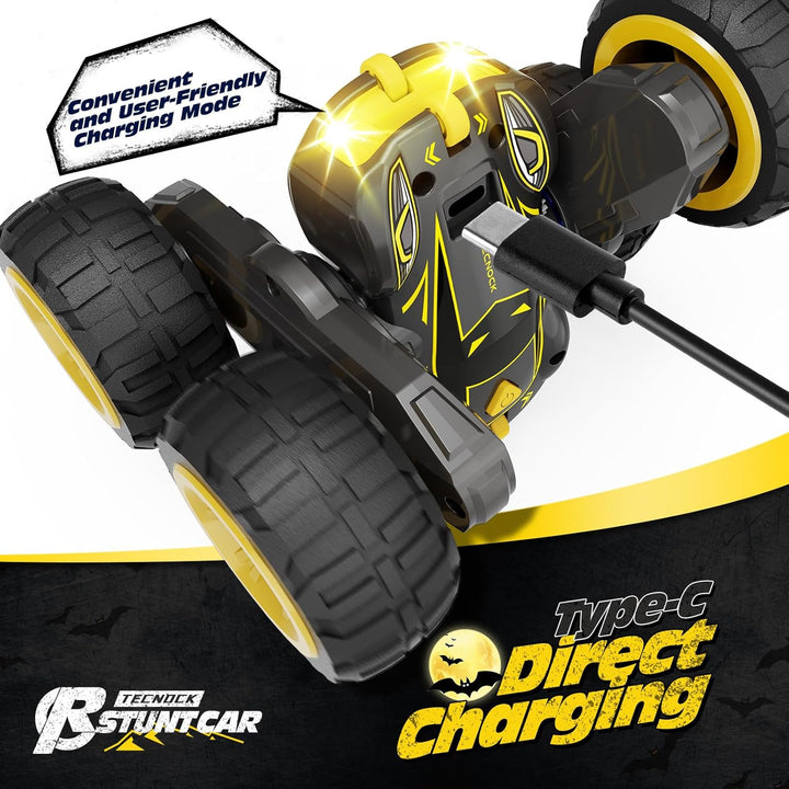 Tecnock RC Kaskadérské auto s 360° otočkami a LED světly, žlutá