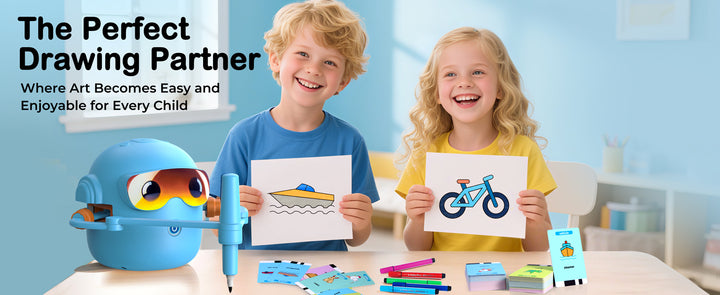 Thinkaroo Kreslící robot pro děti – interaktivní výuková hračka s hudbou a 100 kartami, modrá