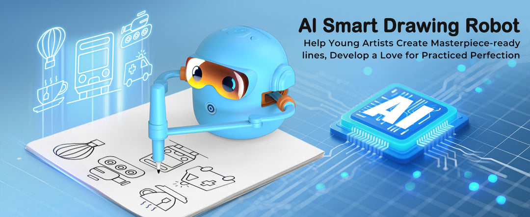 Thinkaroo Kreslící robot pro děti – interaktivní výuková hračka s hudbou a 100 kartami, modrá