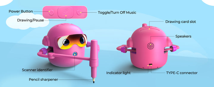 Thinkaroo Kreslící robot pro děti – interaktivní výuková hračka s hudbou a 100 kartami, růžová