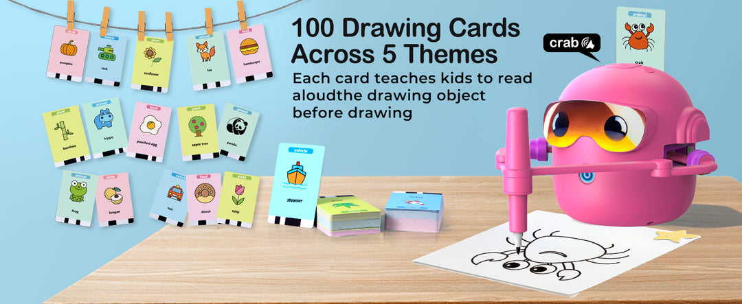 Thinkaroo Kreslící robot pro děti – interaktivní výuková hračka s hudbou a 100 kartami, růžová