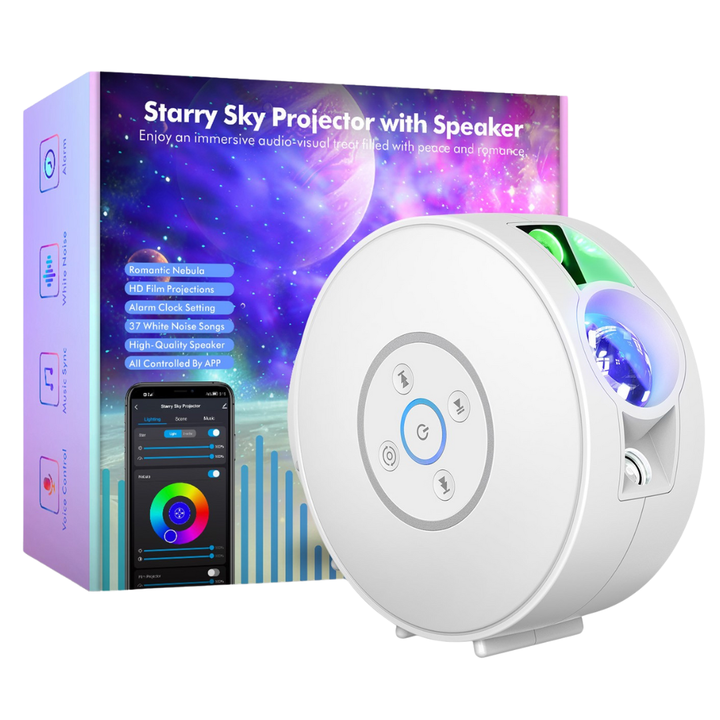 Projektor galaxie a noční oblohy – 6 kazet se snímky, Bluetooth reproduktor, ovládání pomocí aplikace