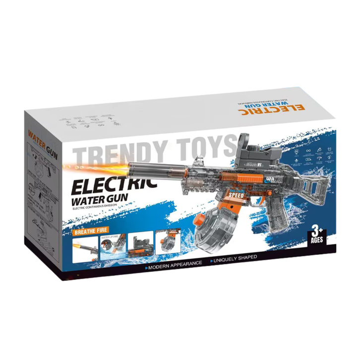 BATTLE Elektrická vodní pistole UMP45 – světelné efekty, dostřel 8–10 m, 350 ml zásobník, 500 mAh baterie