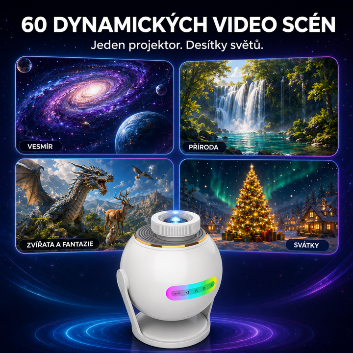 Nanxin Dynamický 3D projektor galaxie SK19 – 60 video scén, Bluetooth reproduktor a dálkové ovládání